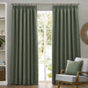 Furn. Dawn Textured Ready Made Pencil Pleat Blackout Curtains Eucalyptus