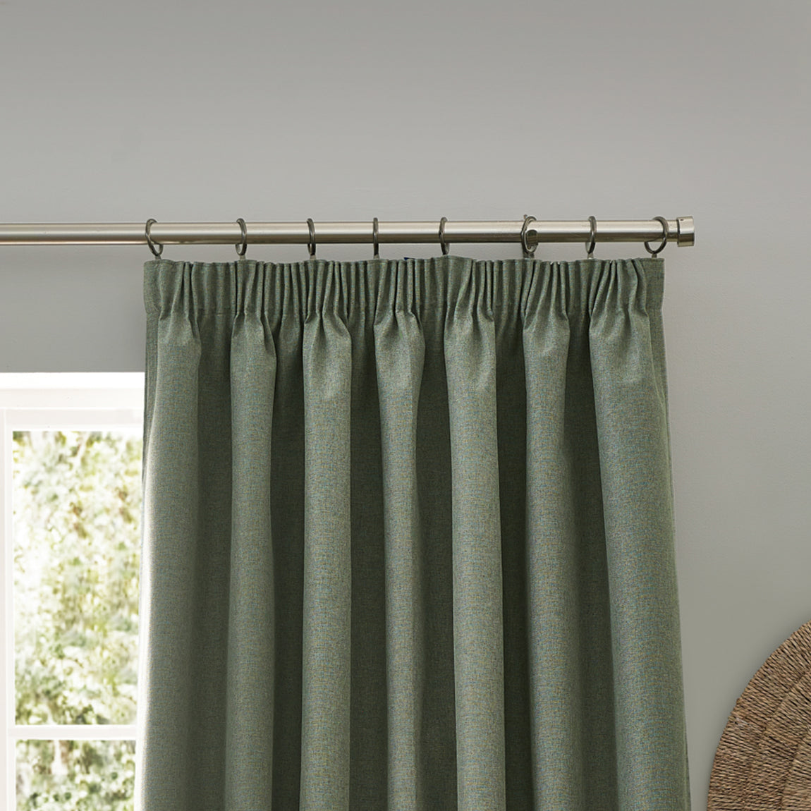 Furn. Dawn Textured Ready Made Pencil Pleat Blackout Curtains Eucalyptus