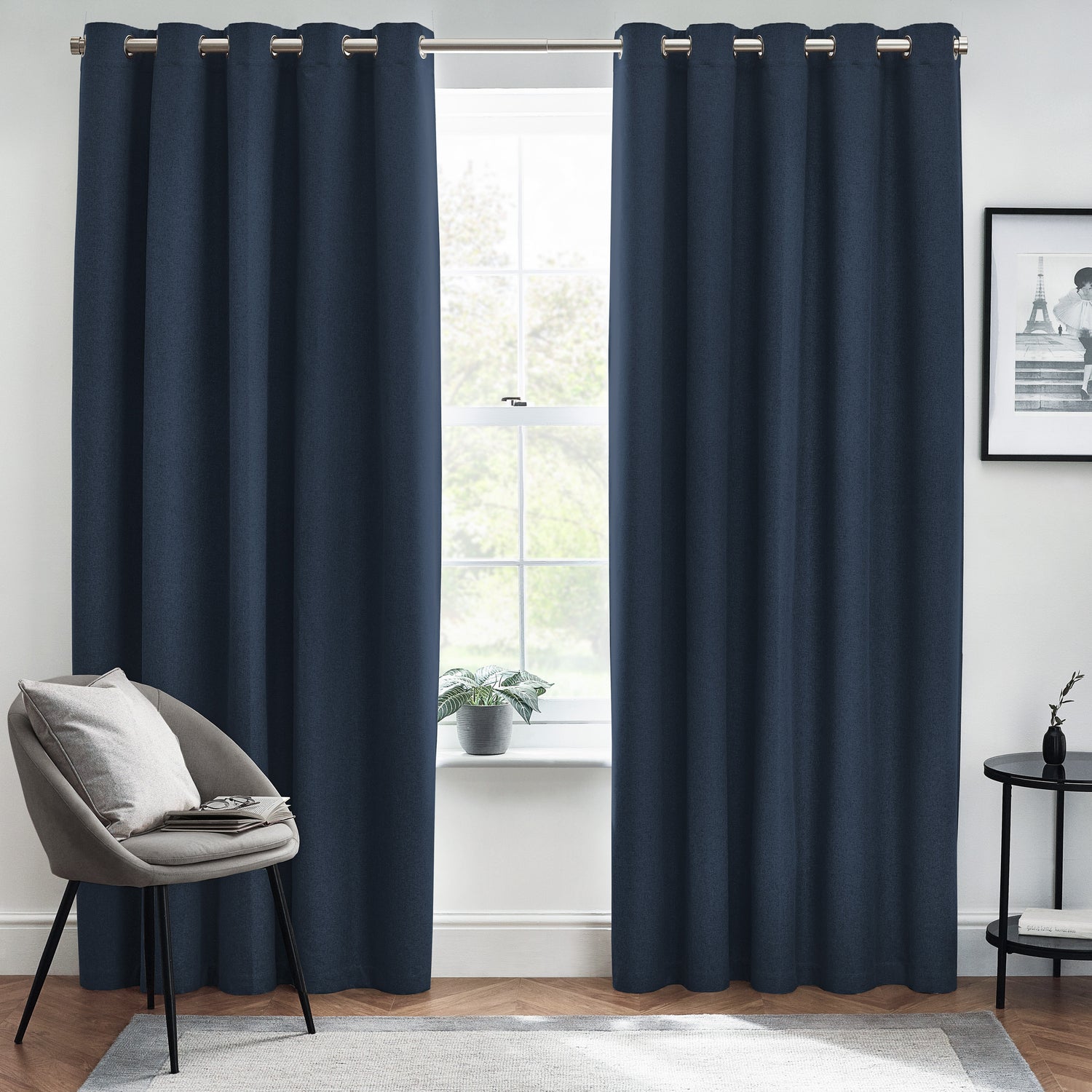 Furn. Dawn Textured Ready Made Eyelet Blackout Curtains Midnight