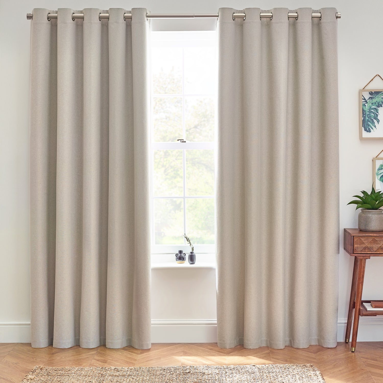 Furn Dawn Thermal Blackout Ready Made Eyelet Curtains Linen