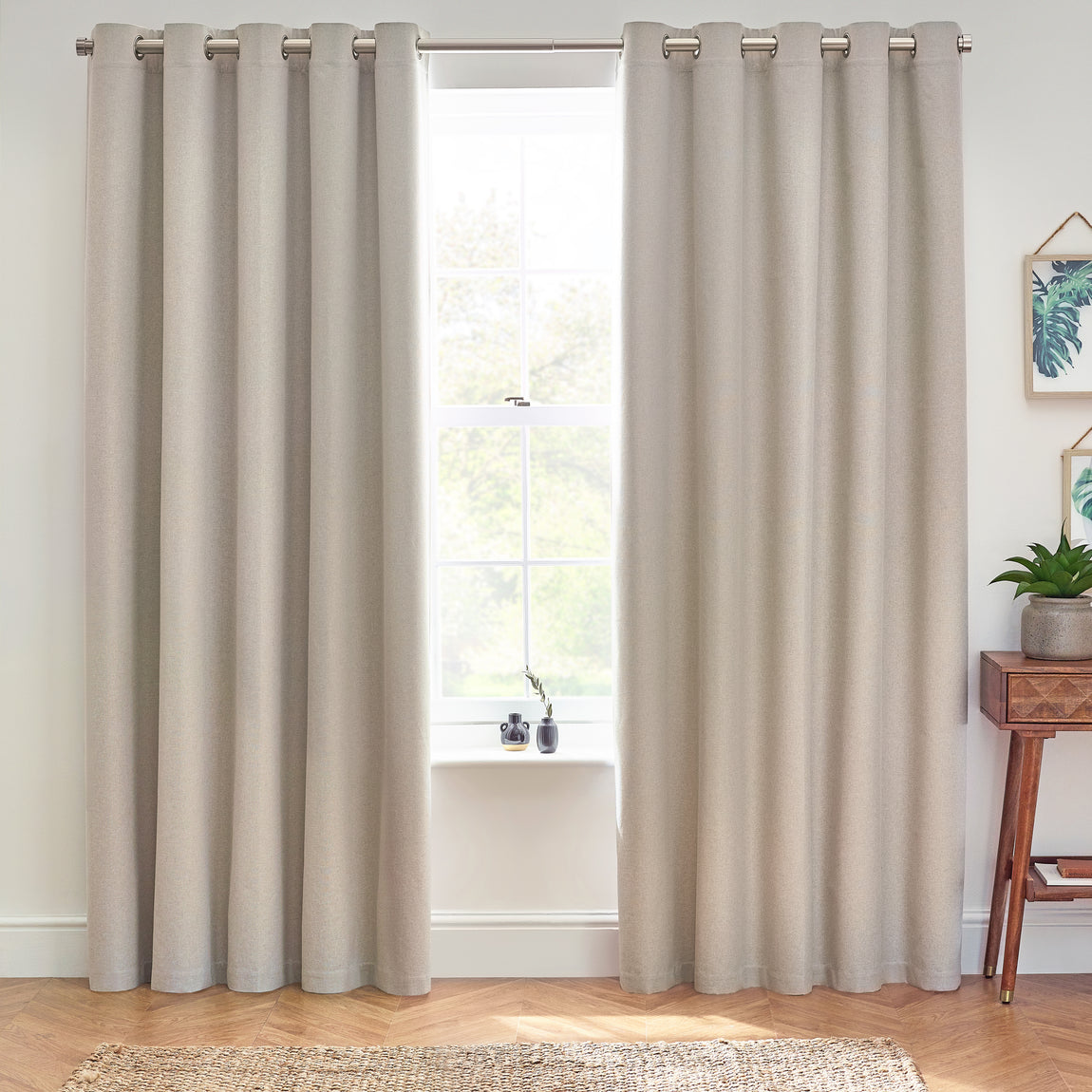 Furn Dawn Thermal Blackout Ready Made Eyelet Curtains Linen