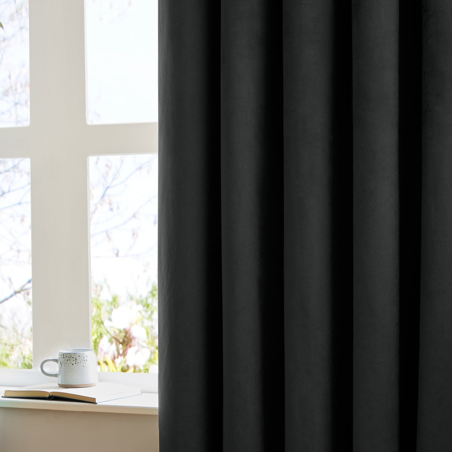 Furn Ultimate Velvet Ready Made Blackout Curtains Black
