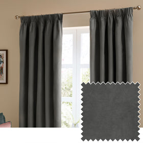 Furn Ultimate Velvet Ready Made Blackout Curtains Charcoal