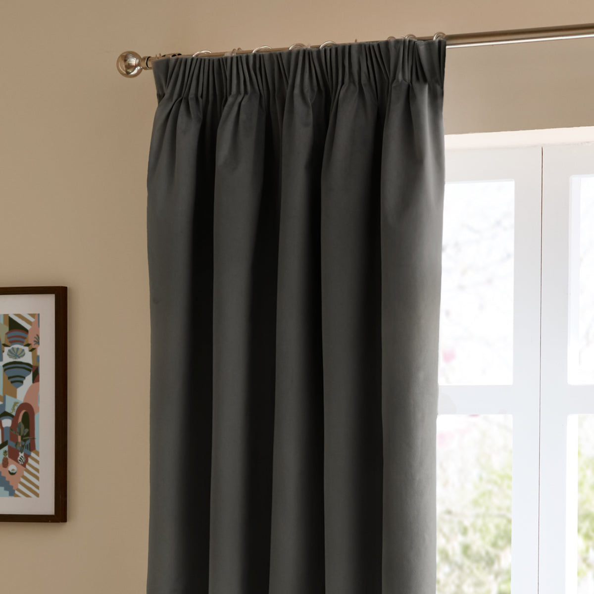Furn Ultimate Velvet Ready Made Blackout Curtains Charcoal