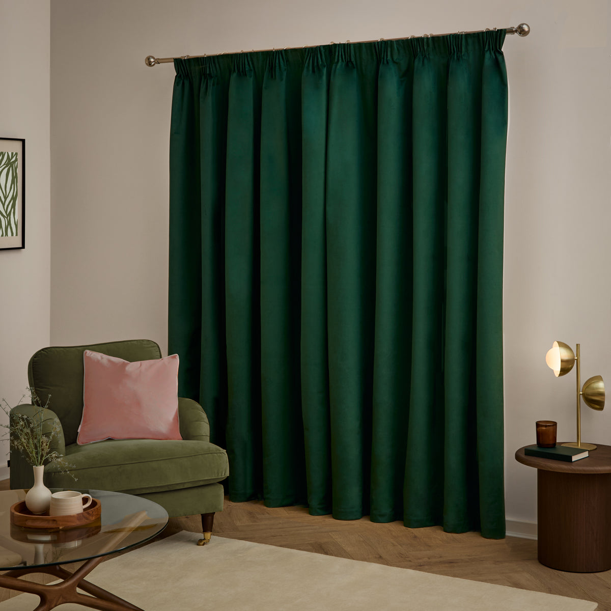 Furn Ultimate Velvet Ready Made Blackout Curtains Emerald
