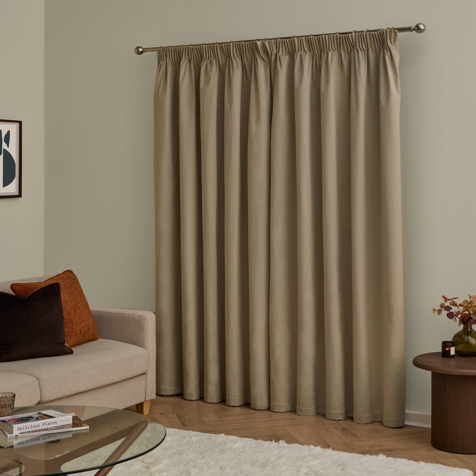 Furn Ultimate Velvet Ready Made Blackout Curtains Mocha