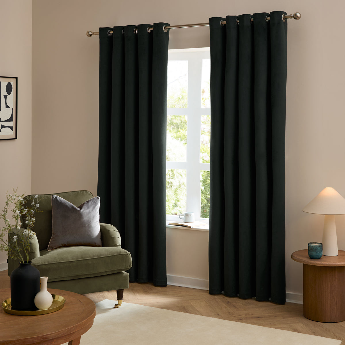 Furn Ultimate Velvet Ready Made Eyelet Blackout Curtains Black