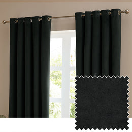 Furn Ultimate Velvet Ready Made Eyelet Blackout Curtains Black