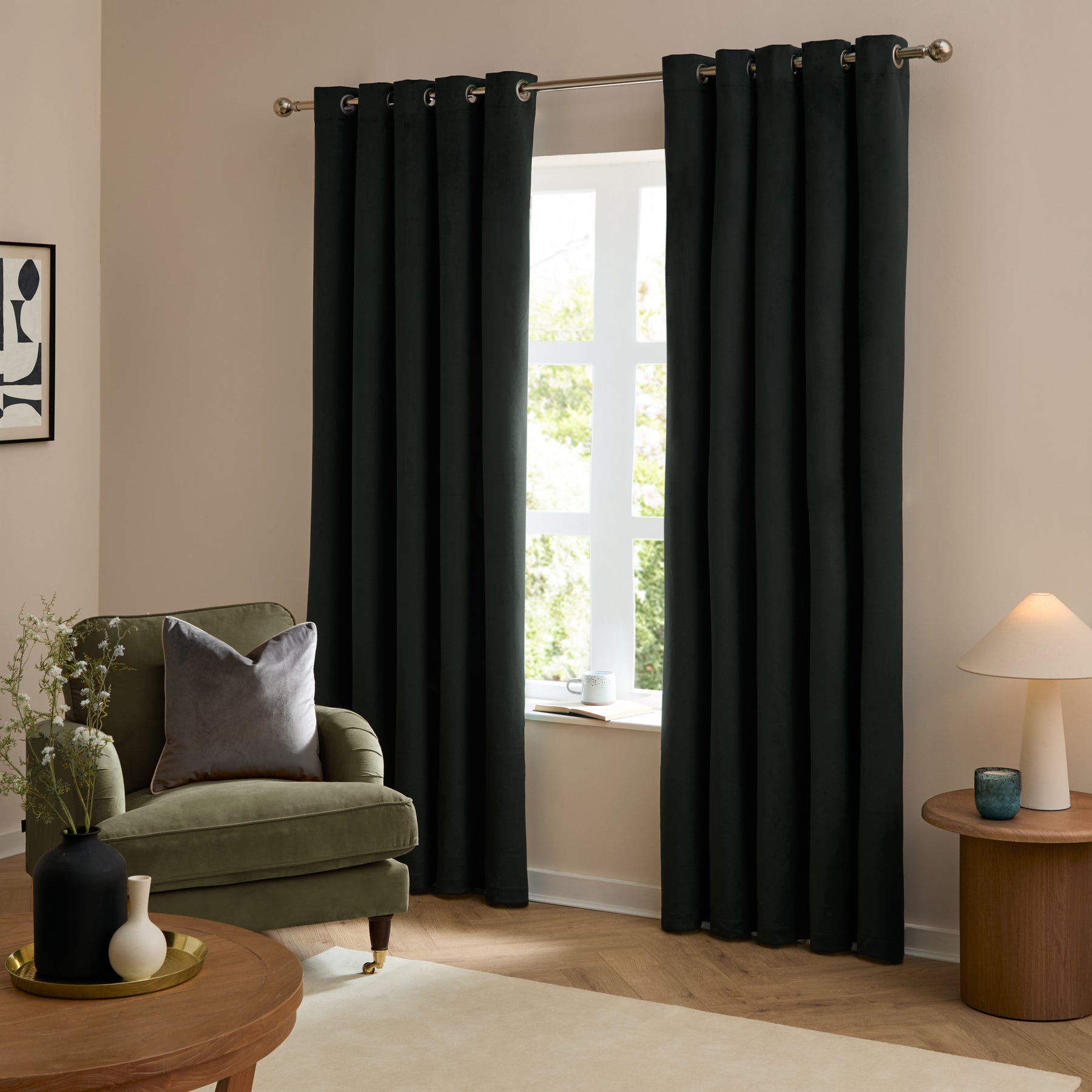 Furn Ultimate Velvet Ready Made Eyelet Blackout Curtains Black