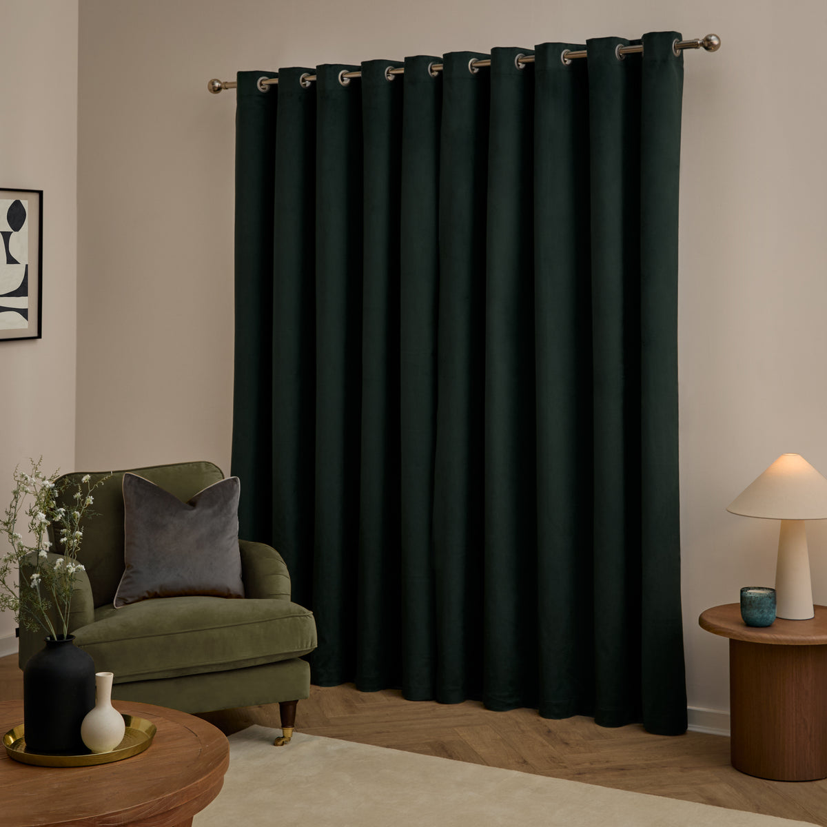 Furn Ultimate Velvet Ready Made Eyelet Blackout Curtains Black