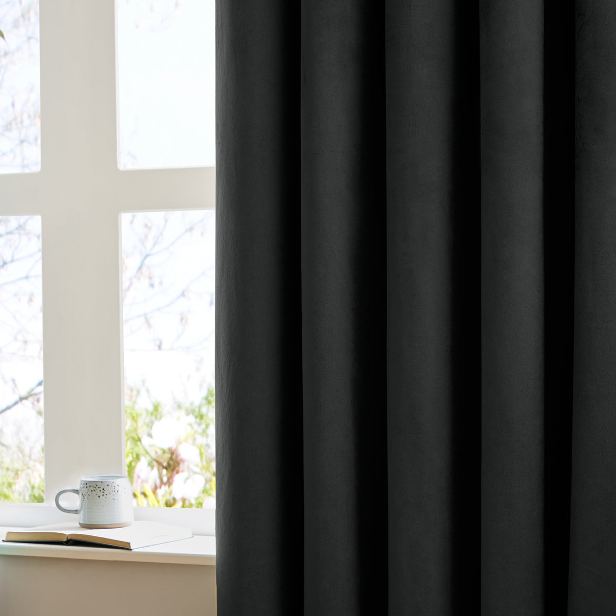 Furn Ultimate Velvet Ready Made Eyelet Blackout Curtains Black