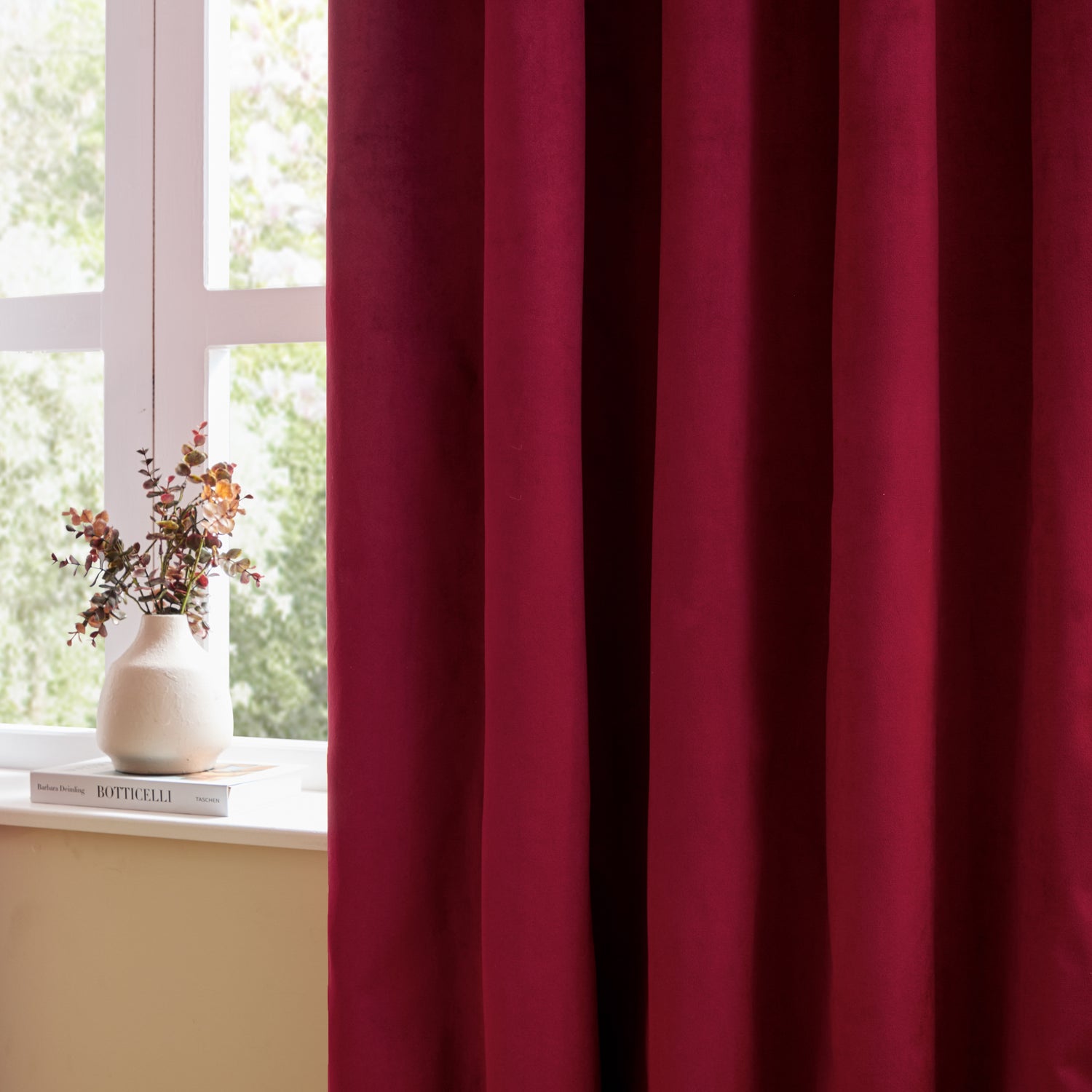 Furn Ultimate Velvet Ready Made Eyelet Blackout Curtains Burgundy