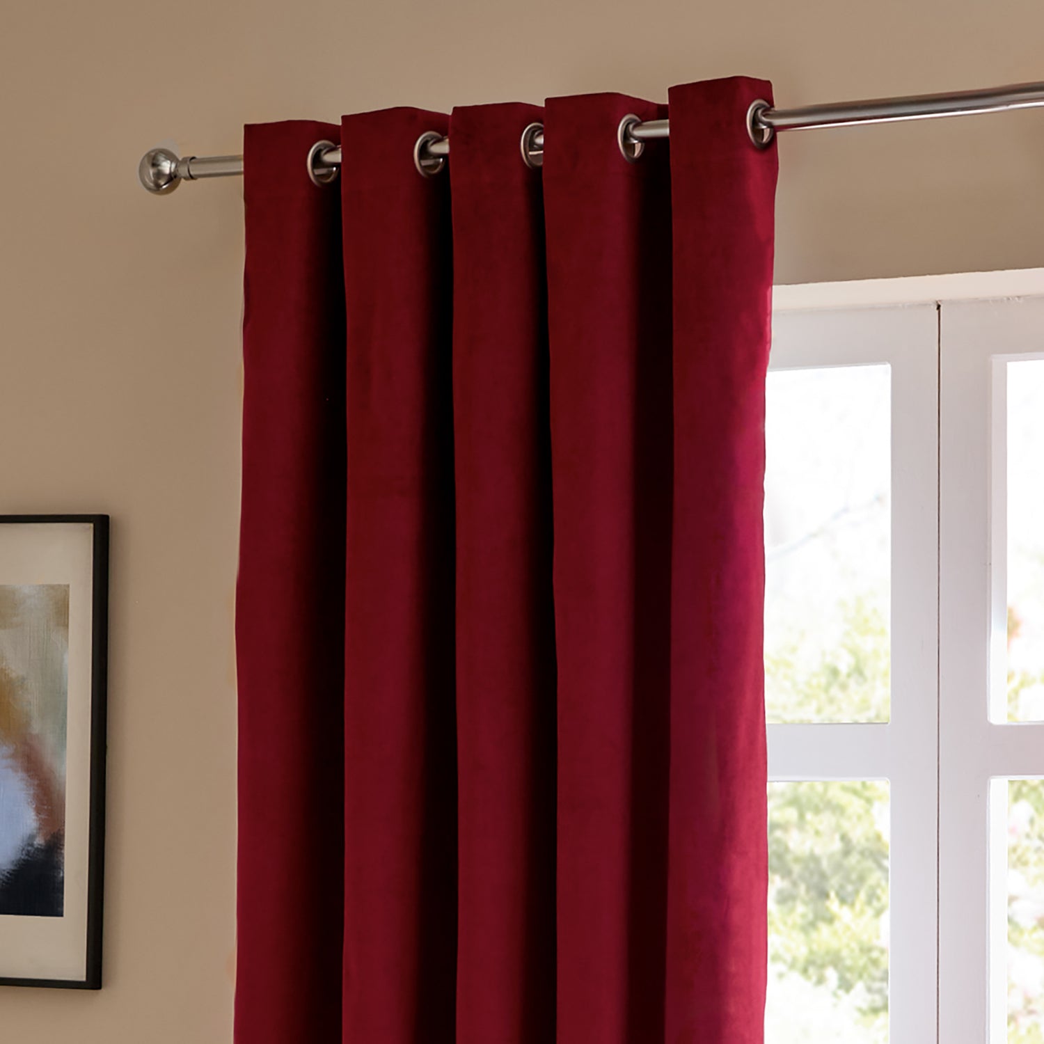 Furn Ultimate Velvet Ready Made Eyelet Blackout Curtains Burgundy
