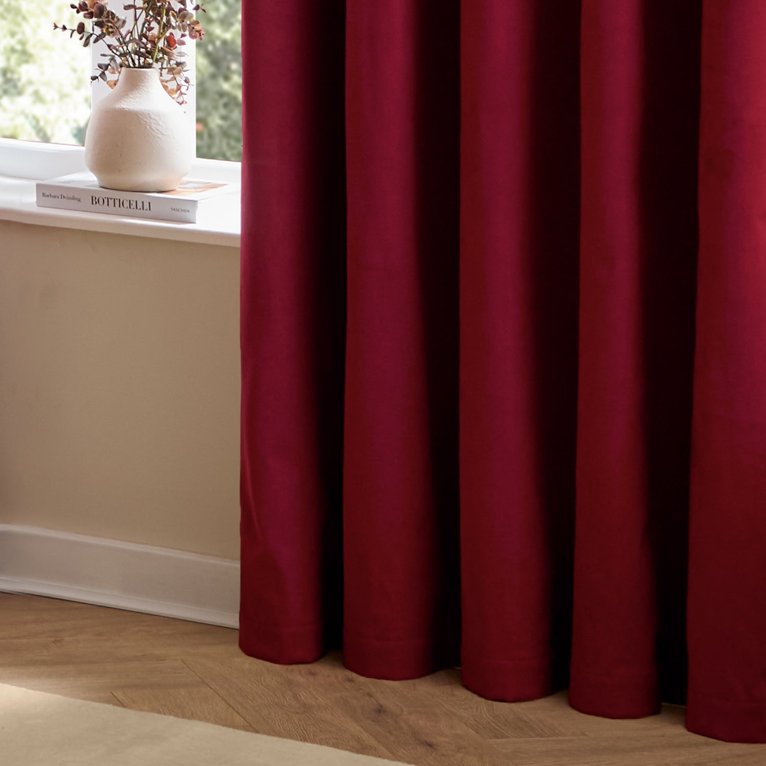 Furn Ultimate Velvet Ready Made Eyelet Blackout Curtains Burgundy
