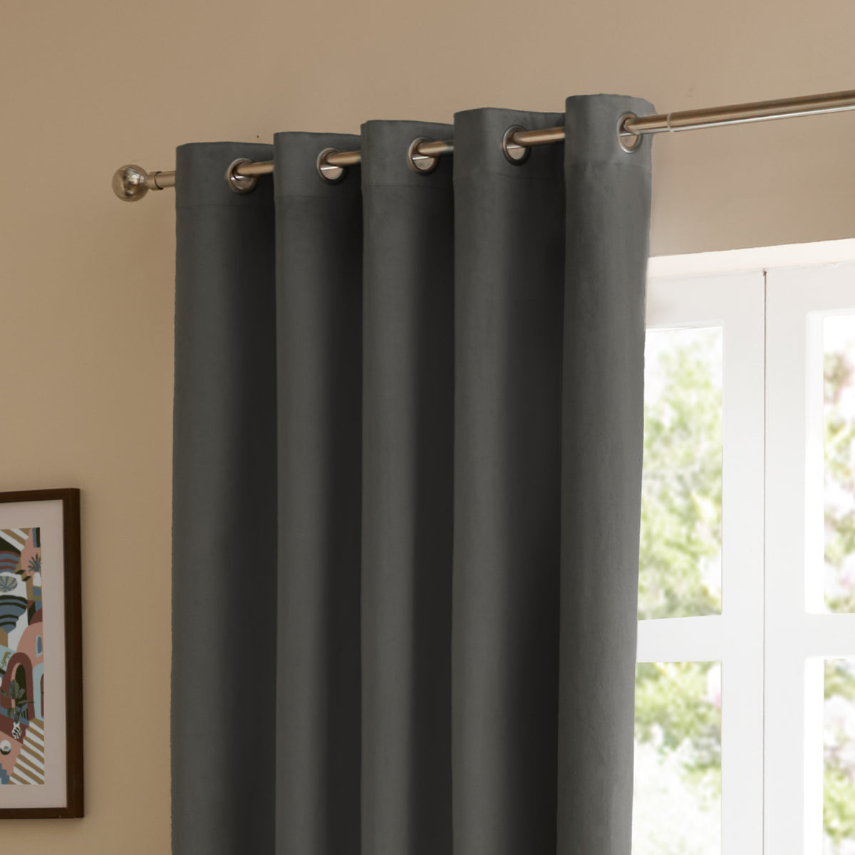 Furn Ultimate Velvet Ready Made Eyelet Blackout Curtains Charcoal