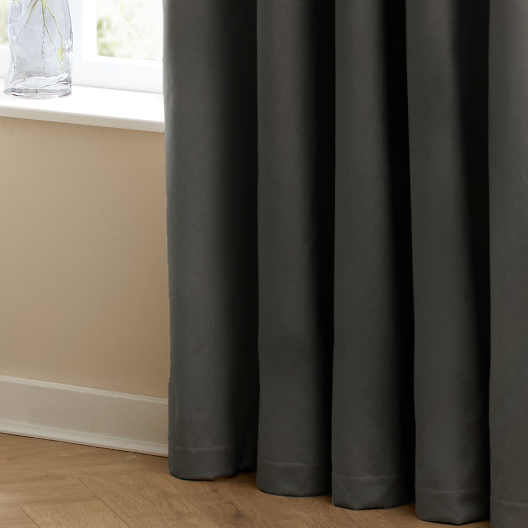 Furn Ultimate Velvet Ready Made Eyelet Blackout Curtains Charcoal