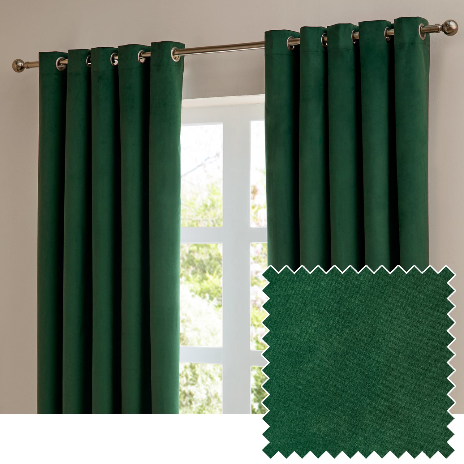 Furn Ultimate Velvet Ready Made Eyelet Blackout Curtains Emerald