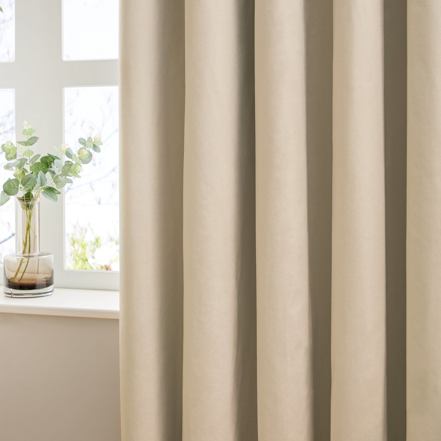 Furn Ultimate Velvet Ready Made Eyelet Blackout Curtains Natural