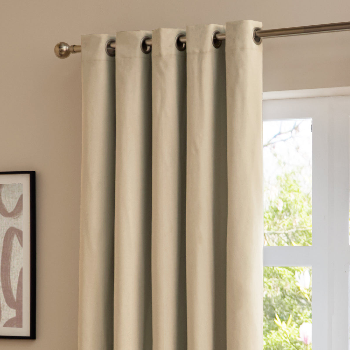 Furn Ultimate Velvet Ready Made Eyelet Blackout Curtains Natural