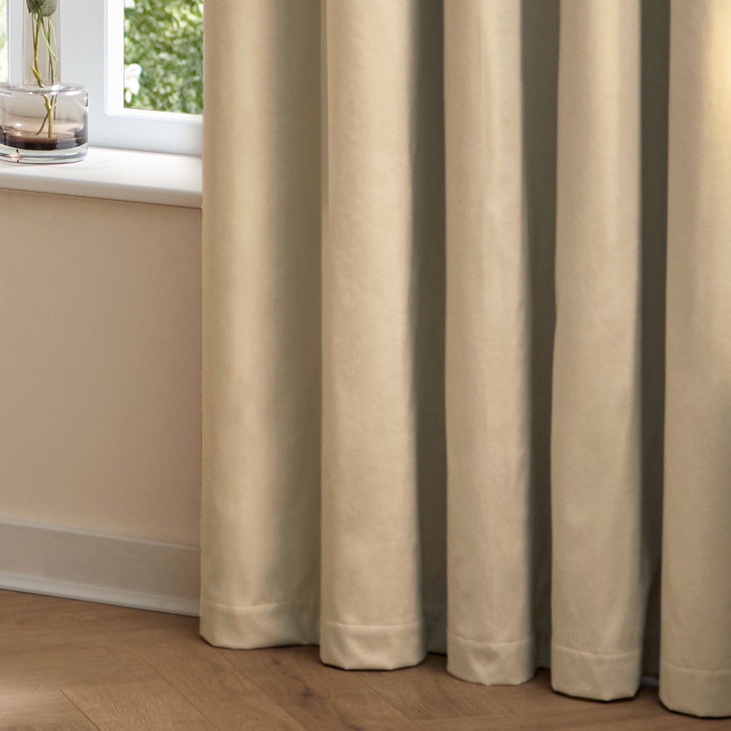 Furn Ultimate Velvet Ready Made Eyelet Blackout Curtains Natural