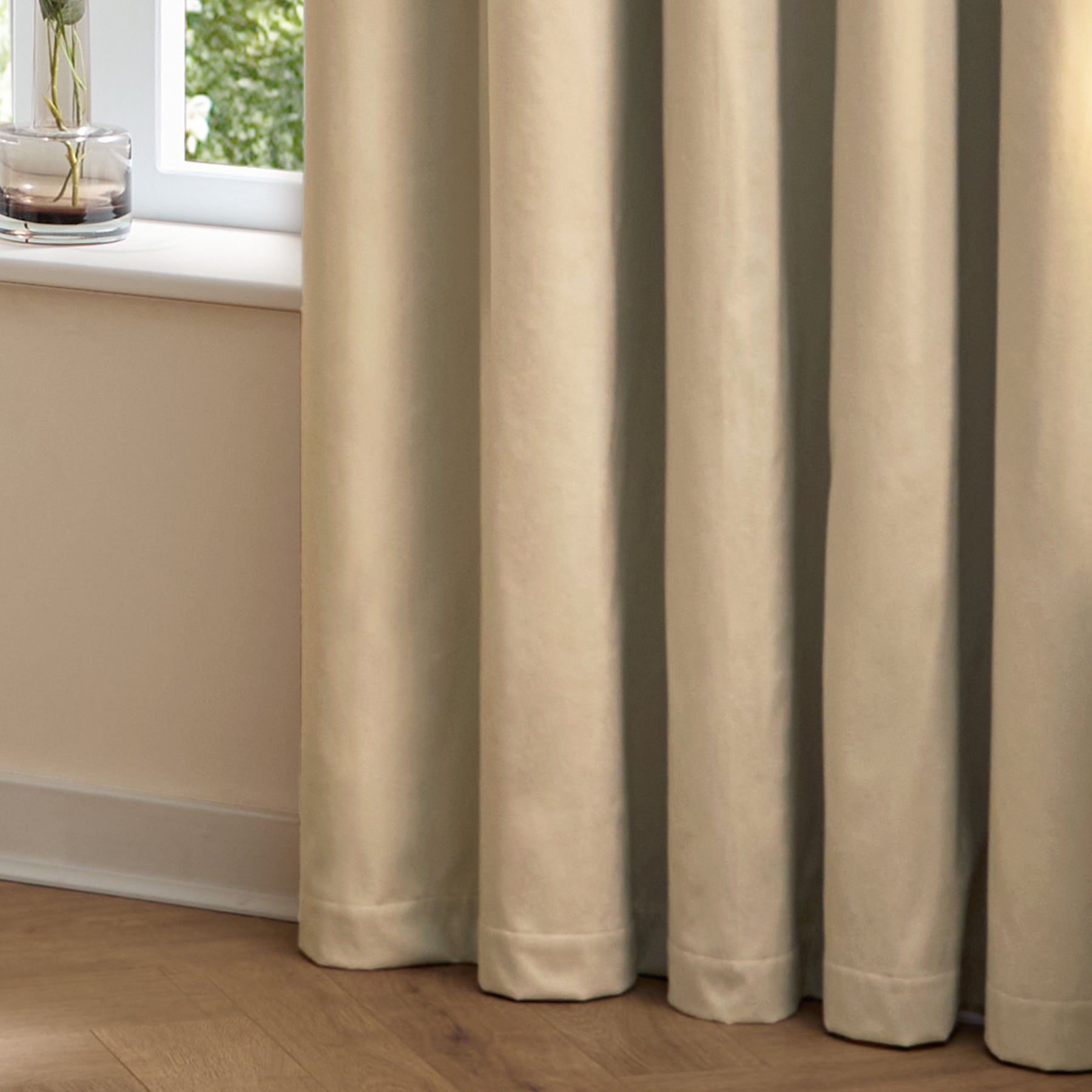 Furn Ultimate Velvet Ready Made Eyelet Blackout Curtains Natural