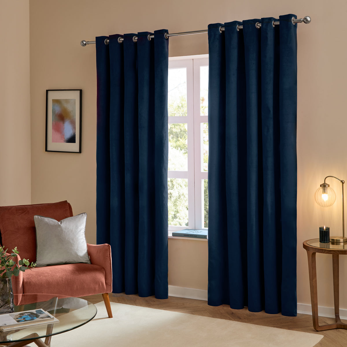 Furn Ultimate Velvet Ready Made Eyelet Blackout Curtains Royal