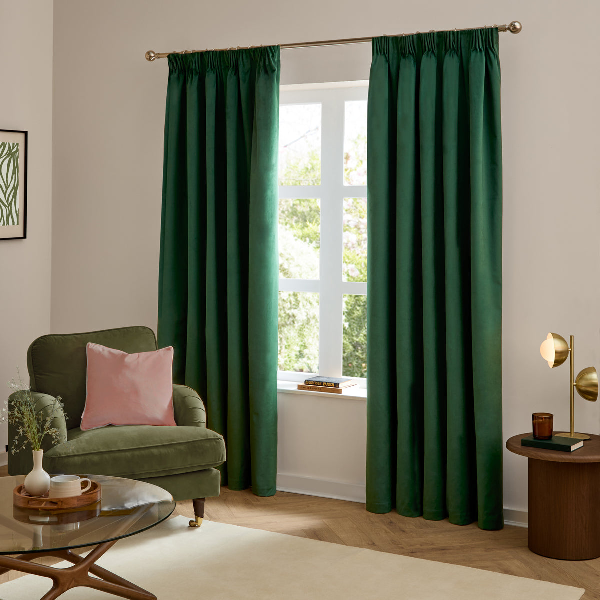 Furn Ultimate Velvet Ready Made Blockout Curtains Emerald
