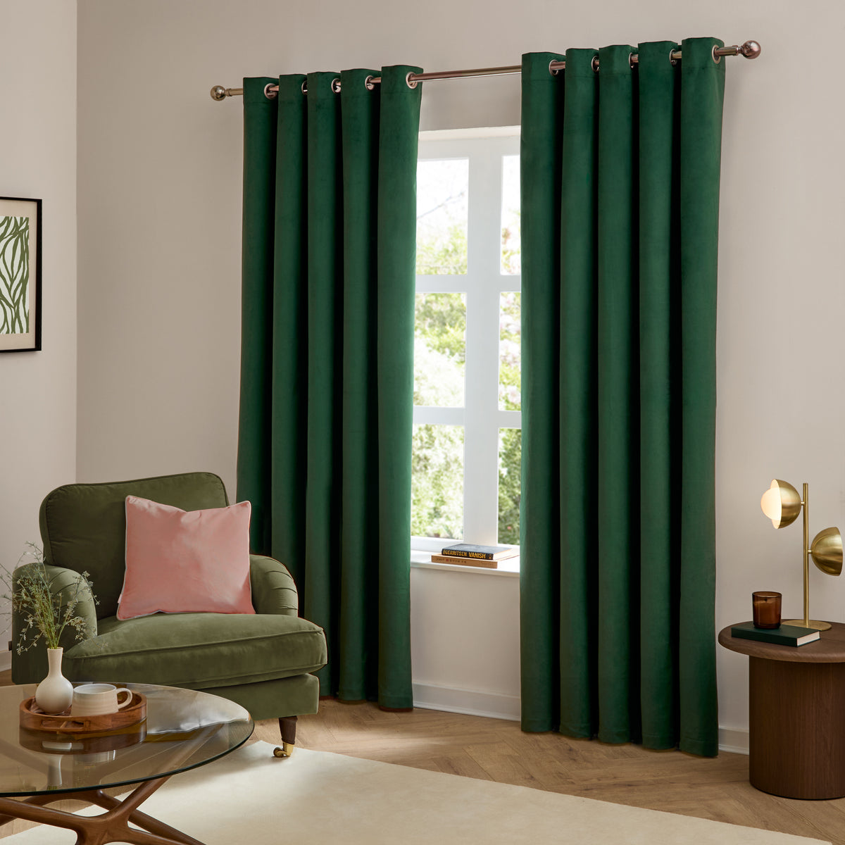 Furn Ultimate Velvet Ready Made Eyelet Blockout Curtains Emerald