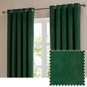 Furn Ultimate Velvet Ready Made Eyelet Blockout Curtains Emerald