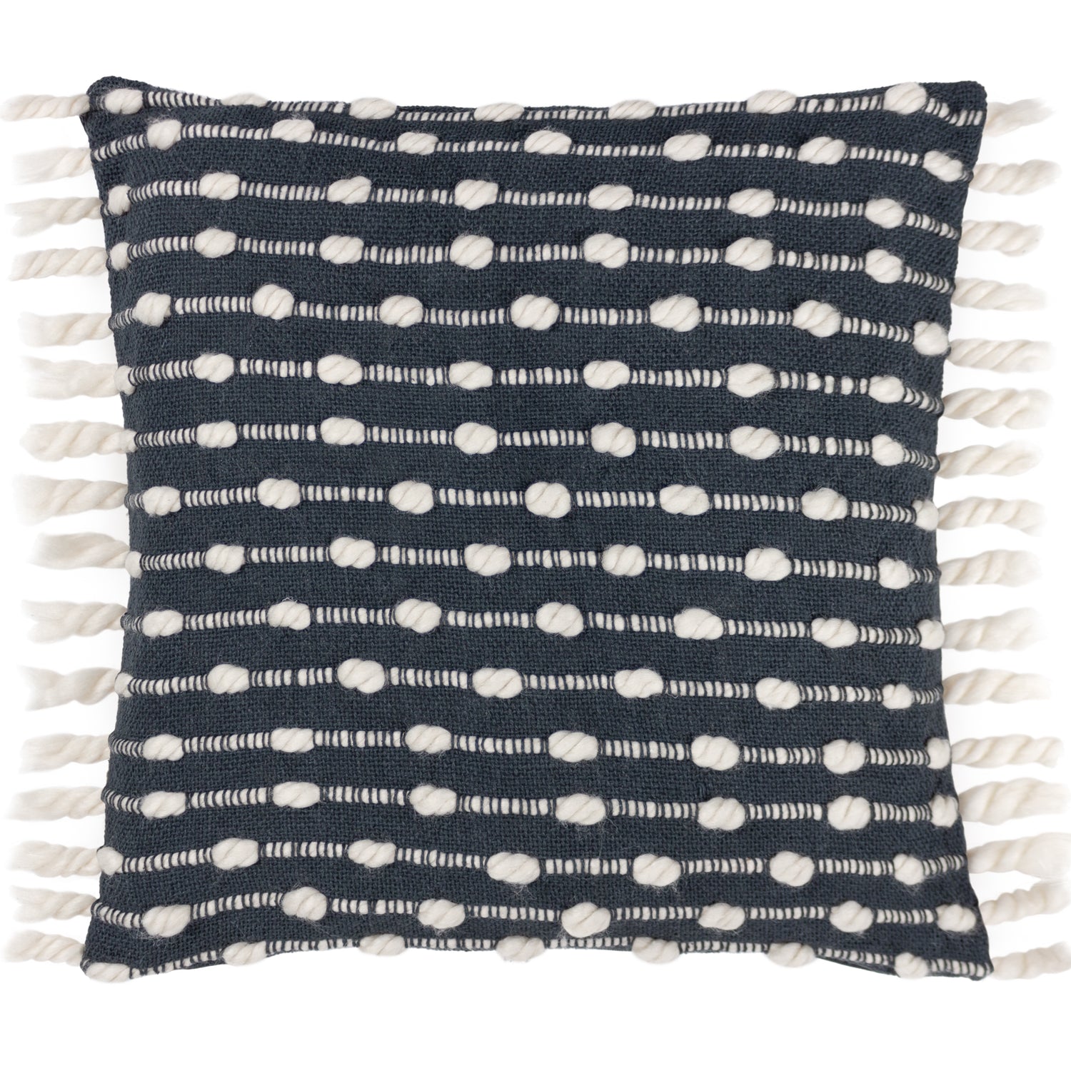 furn. Dhadit Stripe Tasselled 45cm x 45cm Filled Cushion Grey Natural