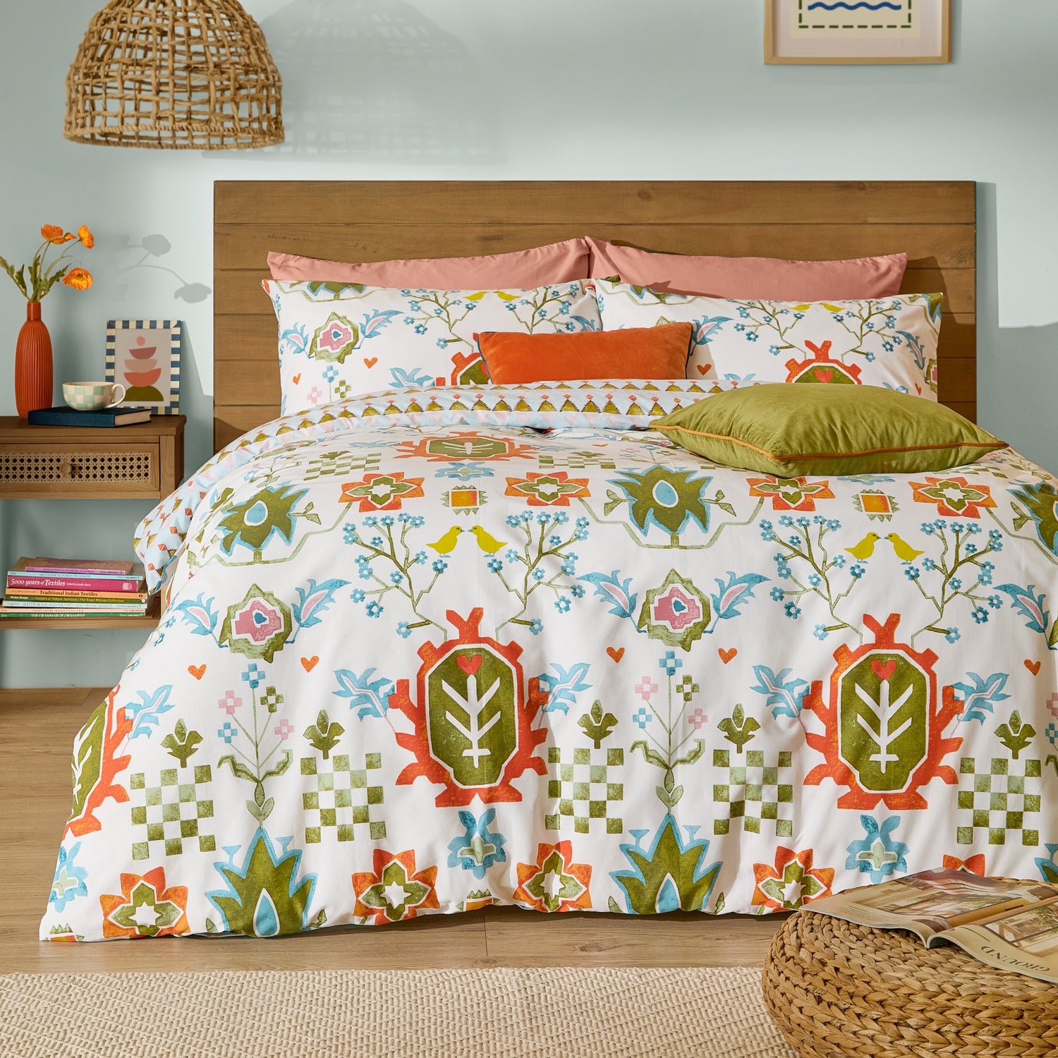 Dilara Printed Duvet Cover Bedding Set Blue