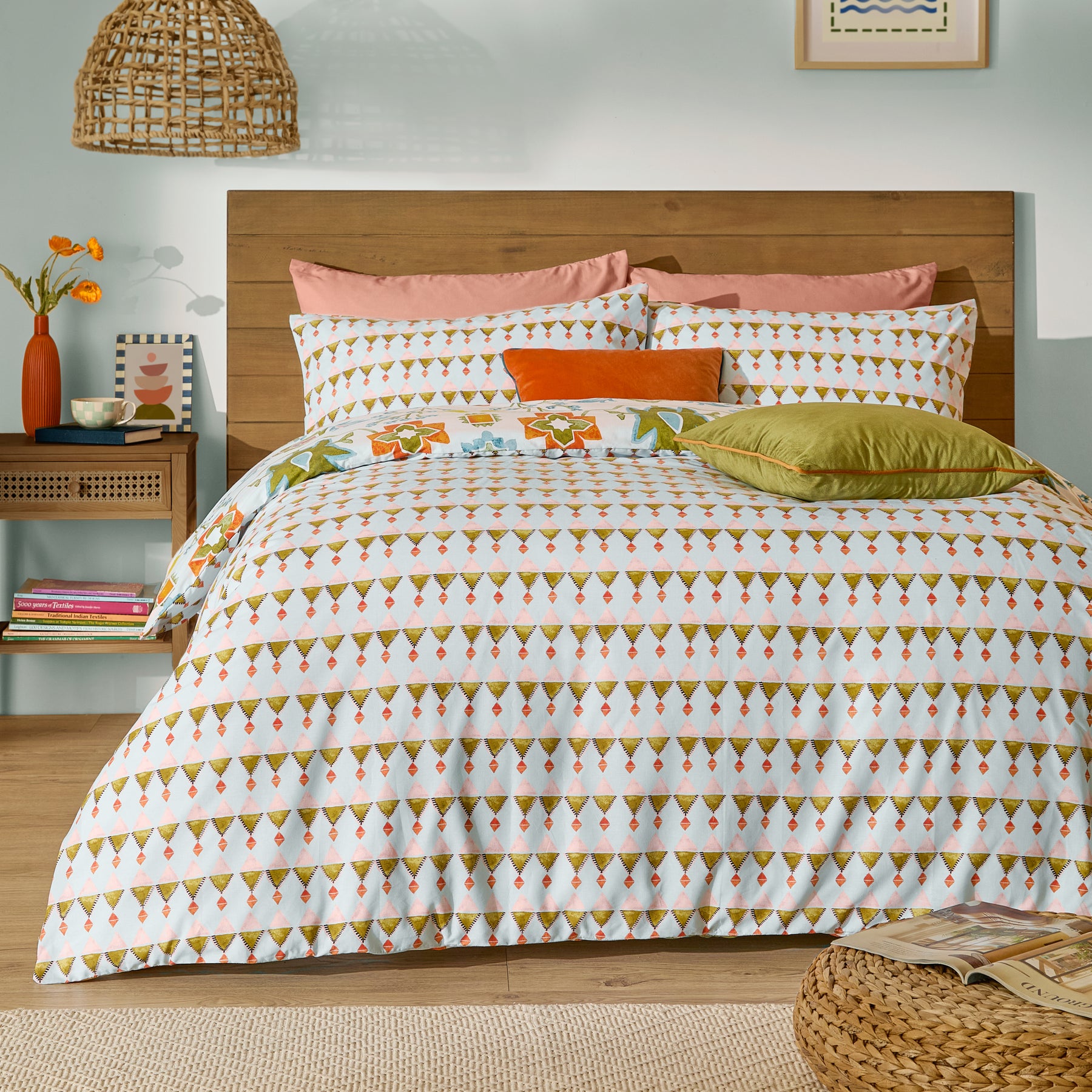Dilara Printed Duvet Cover Bedding Set Blue
