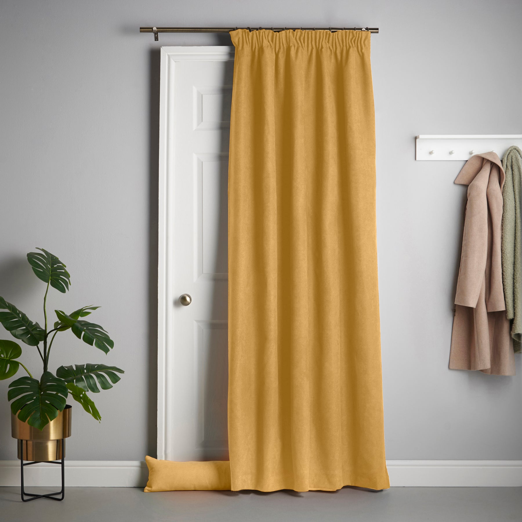 Chenille 56x84 Interlined Pencil Pleat Door Curtain Ochre
