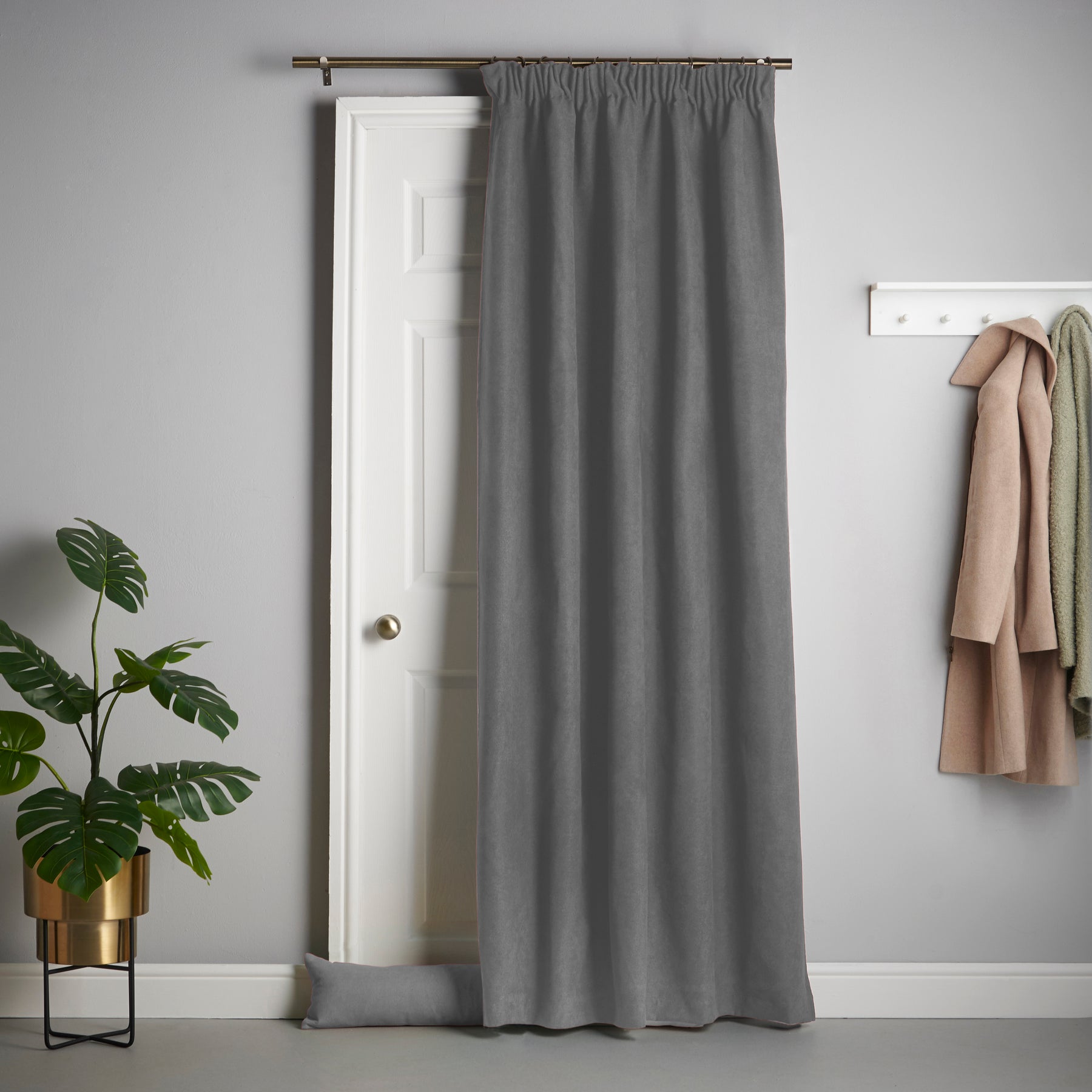 Chenille 56x84 Interlined Pencil Pleat Door Curtain Slate