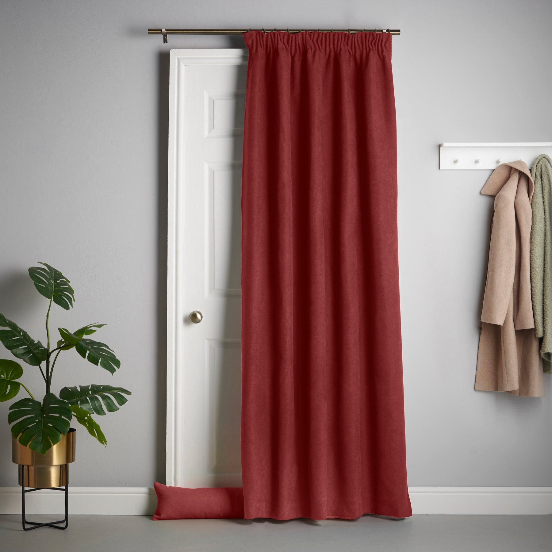 Velvet Chenille 56x84 Interlined Ready Made Pencil Pleat Door Curtain Red