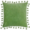 Dora Velvet Pom Pom Filled Cushion 45cm x 45cm Leaf Green