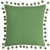 Dora Velvet Pom Pom Filled Cushion 45cm x 45cm Leaf Green