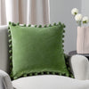 Dora Velvet Pom Pom Filled Cushion 45cm x 45cm Leaf Green