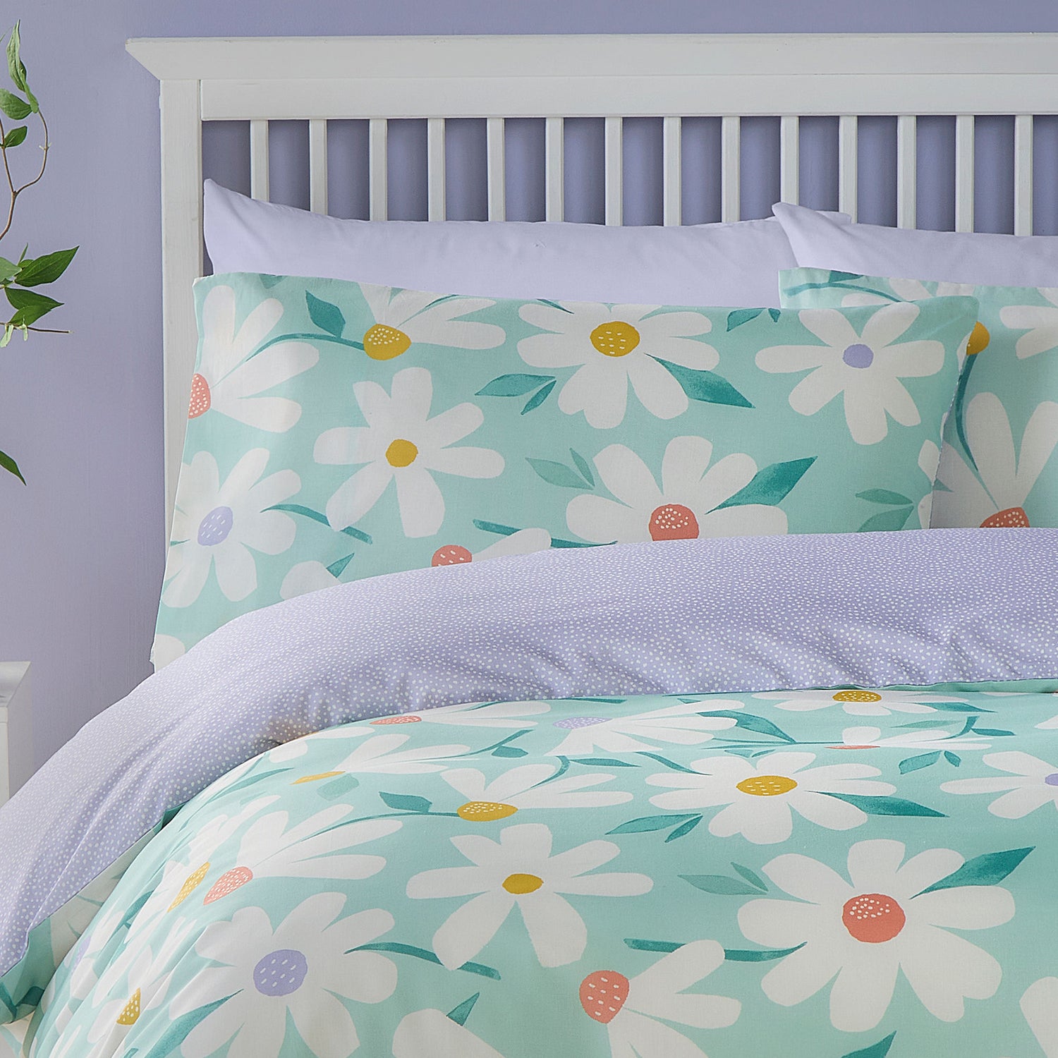 Fusion Daisy Floral Reversible Duvet Cover Bedding Set Duck Egg
