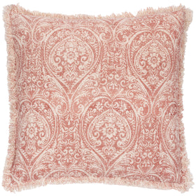 Durelle Damask Fringed Filled Cushion 50cm x 50cm Coral