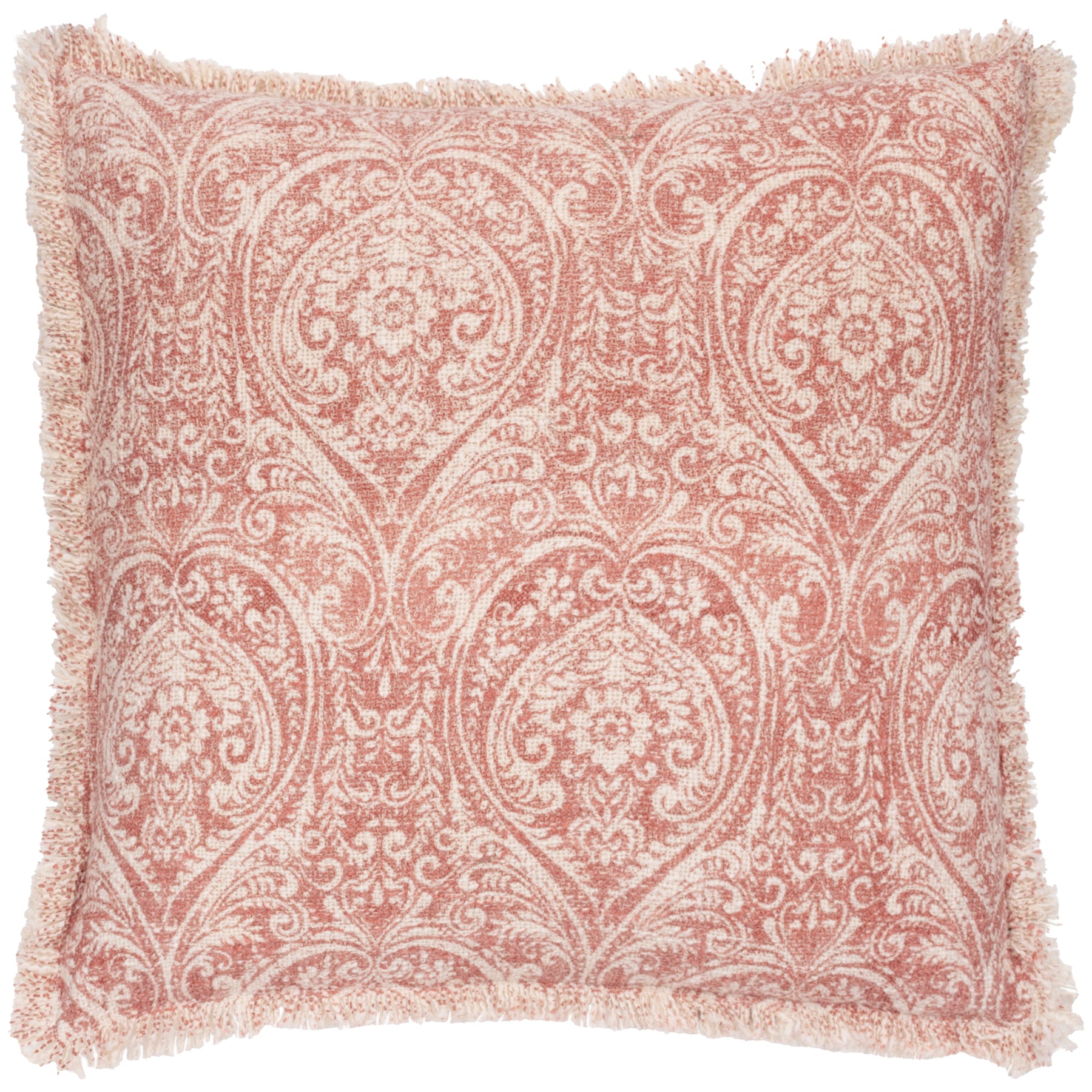 Durelle Damask Fringed Filled Cushion 50cm x 50cm Coral