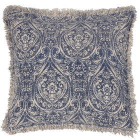 Durelle Damask Fringed Filled Cushion 50cm x 50cm Delph Blue
