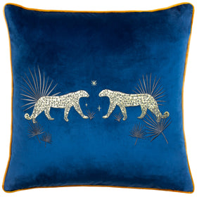 Wylder Tropics Dusk Leopard Embroidered Filled Cushion 50cm x 50cm Navy