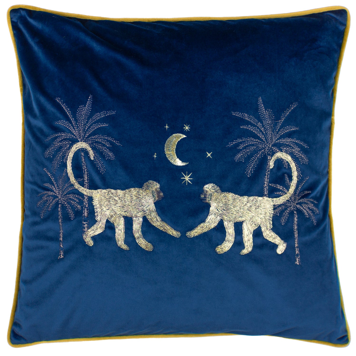 Wylder Tropics Dusk Monkey Embroidered Filled Cushion 50cm x 50cm Navy