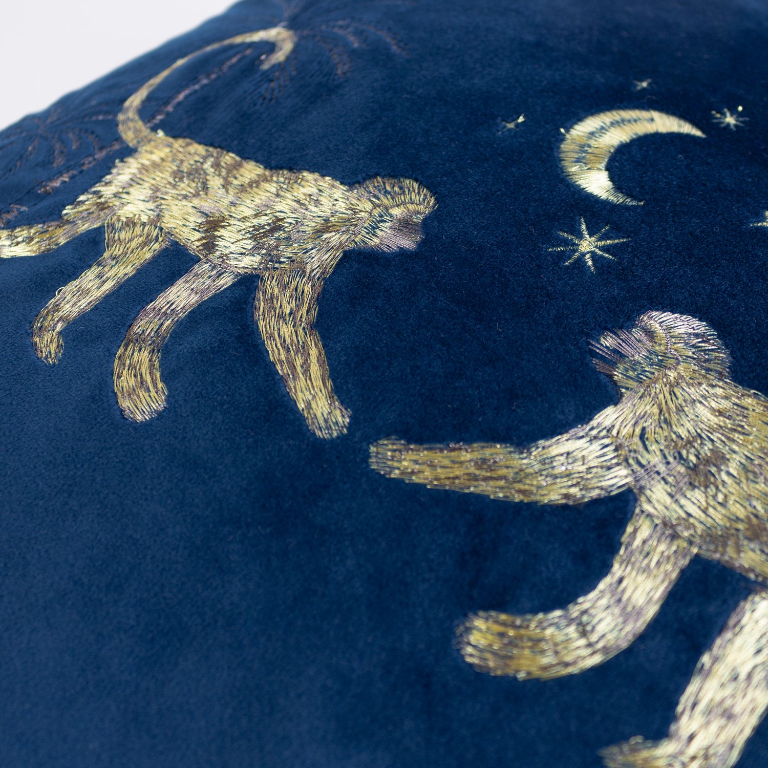 Wylder Tropics Dusk Monkey Embroidered Filled Cushion 50cm x 50cm Navy