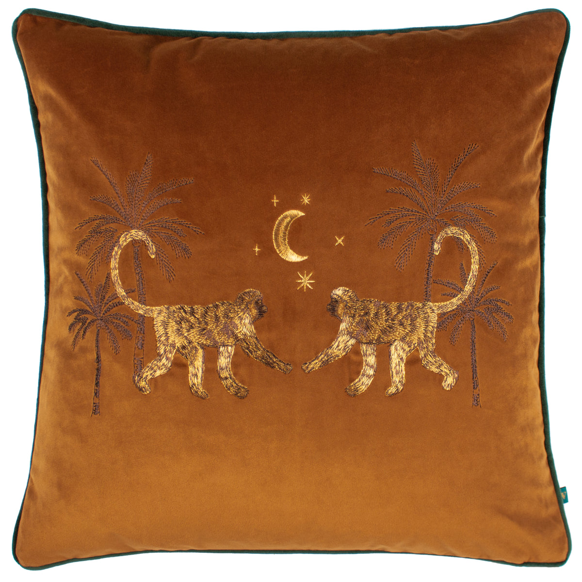 Wylder Tropics Dusk Monkey Embroidered Filled Cushion 50cm x 50cm Rust