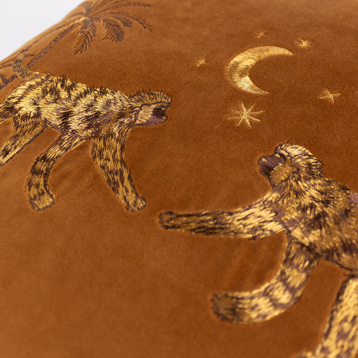 Wylder Tropics Dusk Monkey Embroidered Filled Cushion 50cm x 50cm Rust