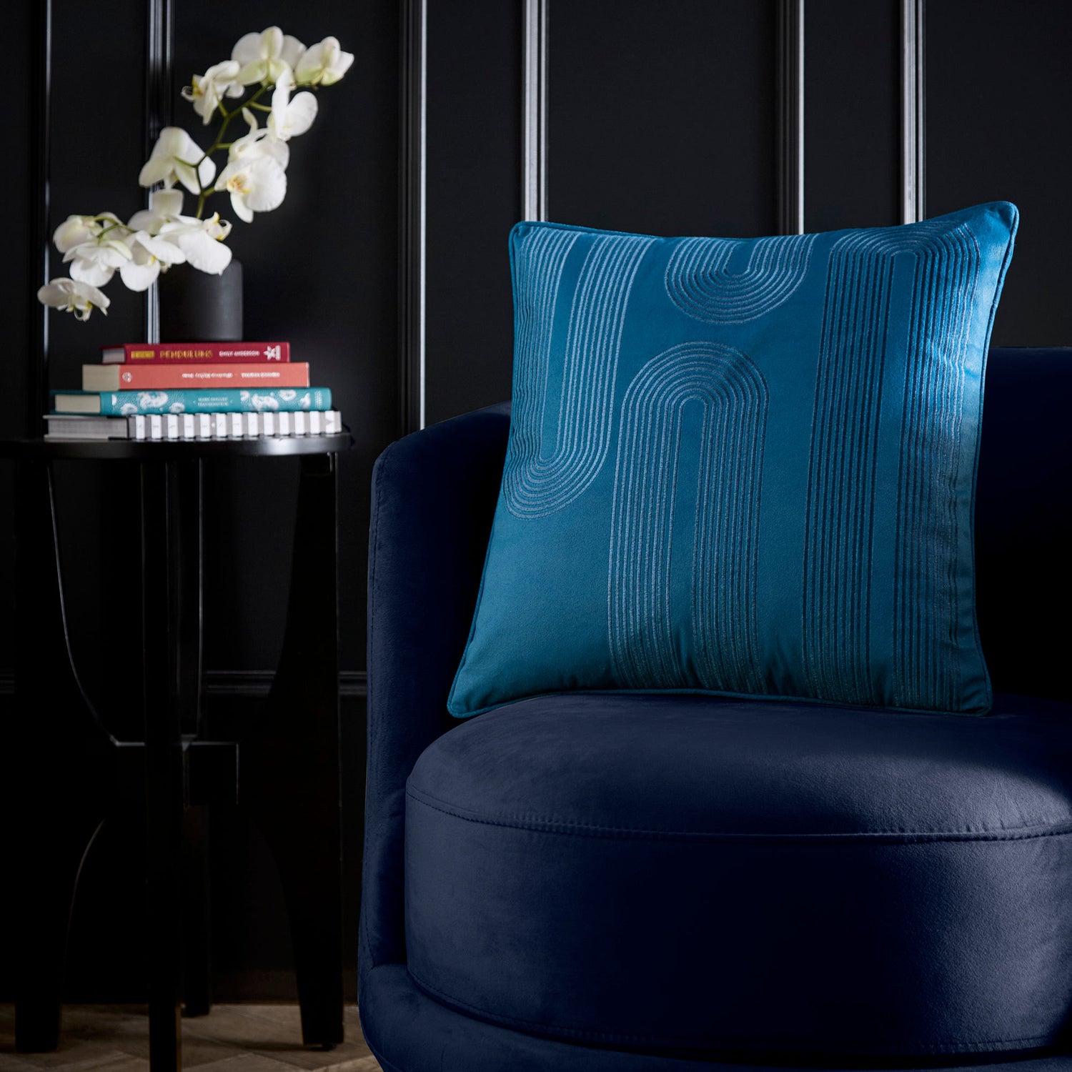 Laurence Llewelyn-Bowen Diva Embroidered 43cm x 43cm Filled Cushion Teal