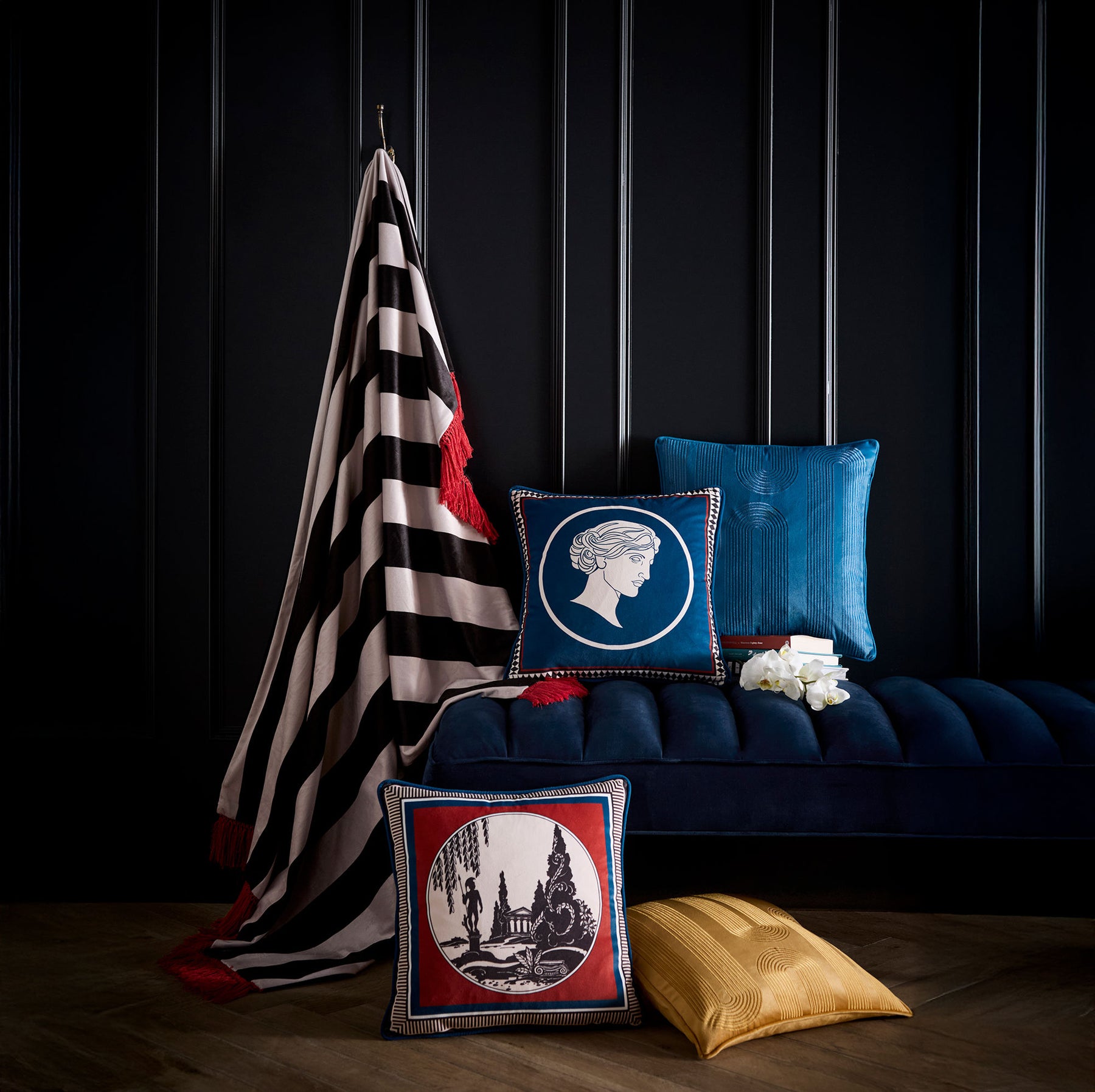 Laurence Llewelyn-Bowen Diva Embroidered 43cm x 43cm Filled Cushion Ochre