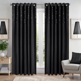 Diamondo Velvet Ready Made Eyelet Blackout Curtains Black